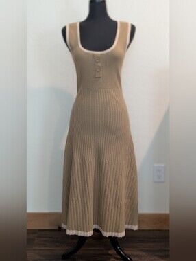 Friend Of Audrey Camel Color Sleeveless Linen Blend Sweater Maxi Dress Size S